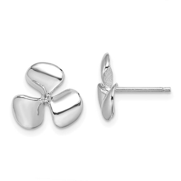 Kazi Luxury 14K White Gold Three Blade Propeller w/ Center Bead Post Earrings